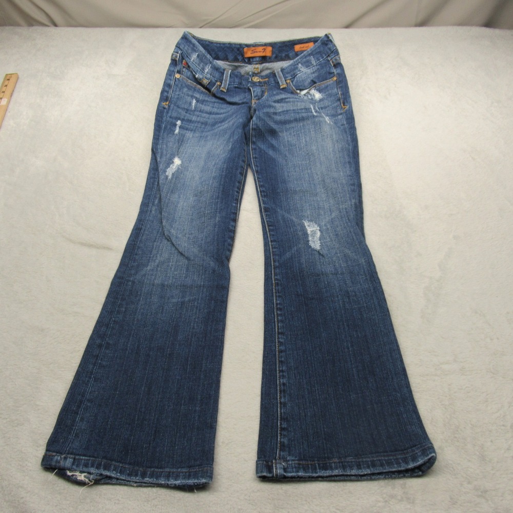 Seven 7 Jeans Womens 26 Medium Wash Denim Low Rise Bootcut Fade Whisker 27x28 - Picture 2 of 13